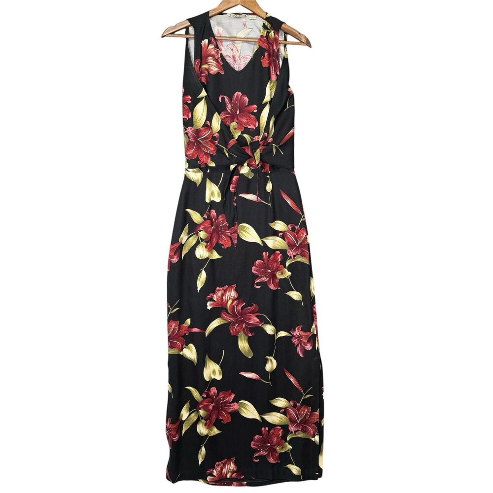 Vintage Tommy Bahama 100% Silk Maxi Dress Floral Built In Shrug 8 Tropical